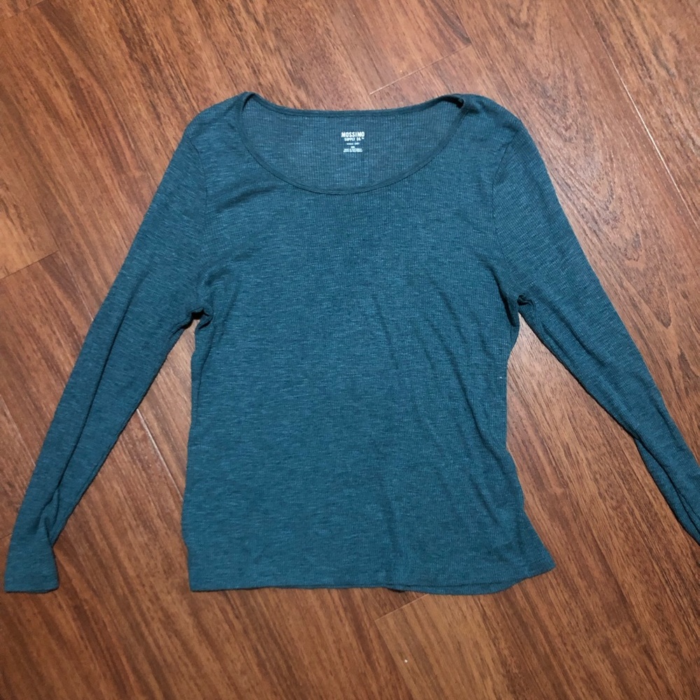 Mossimo Teal Long Sleeve Ribbed Scoop Neck Top Size XXL